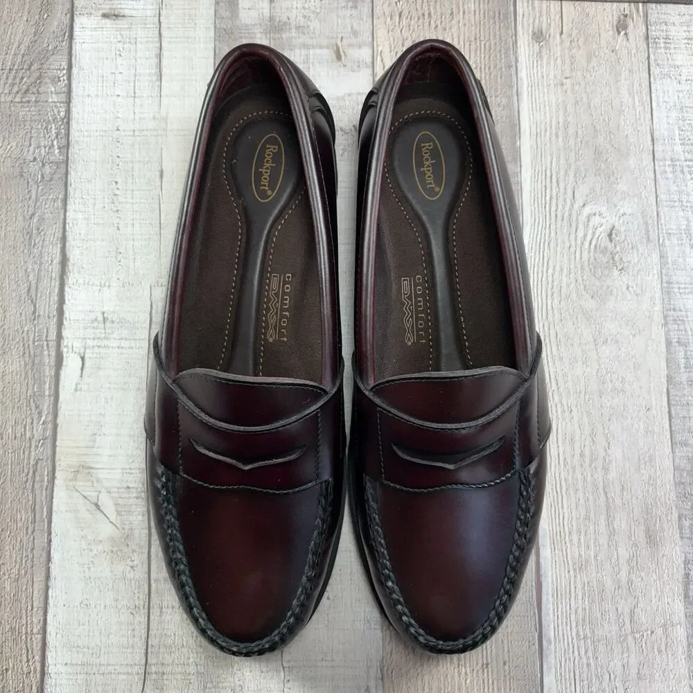 Rockport Classic Penny Loafer Men's Size 10 Slip On Dress Shoes Leather Burgundy